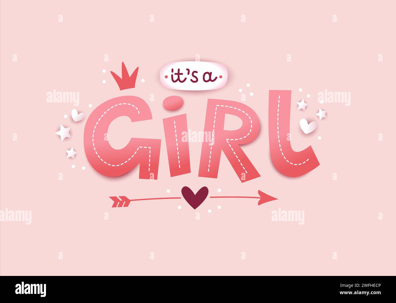 Its a girl, 3d lettering for kids design in pastel pink colors. Poster ...
