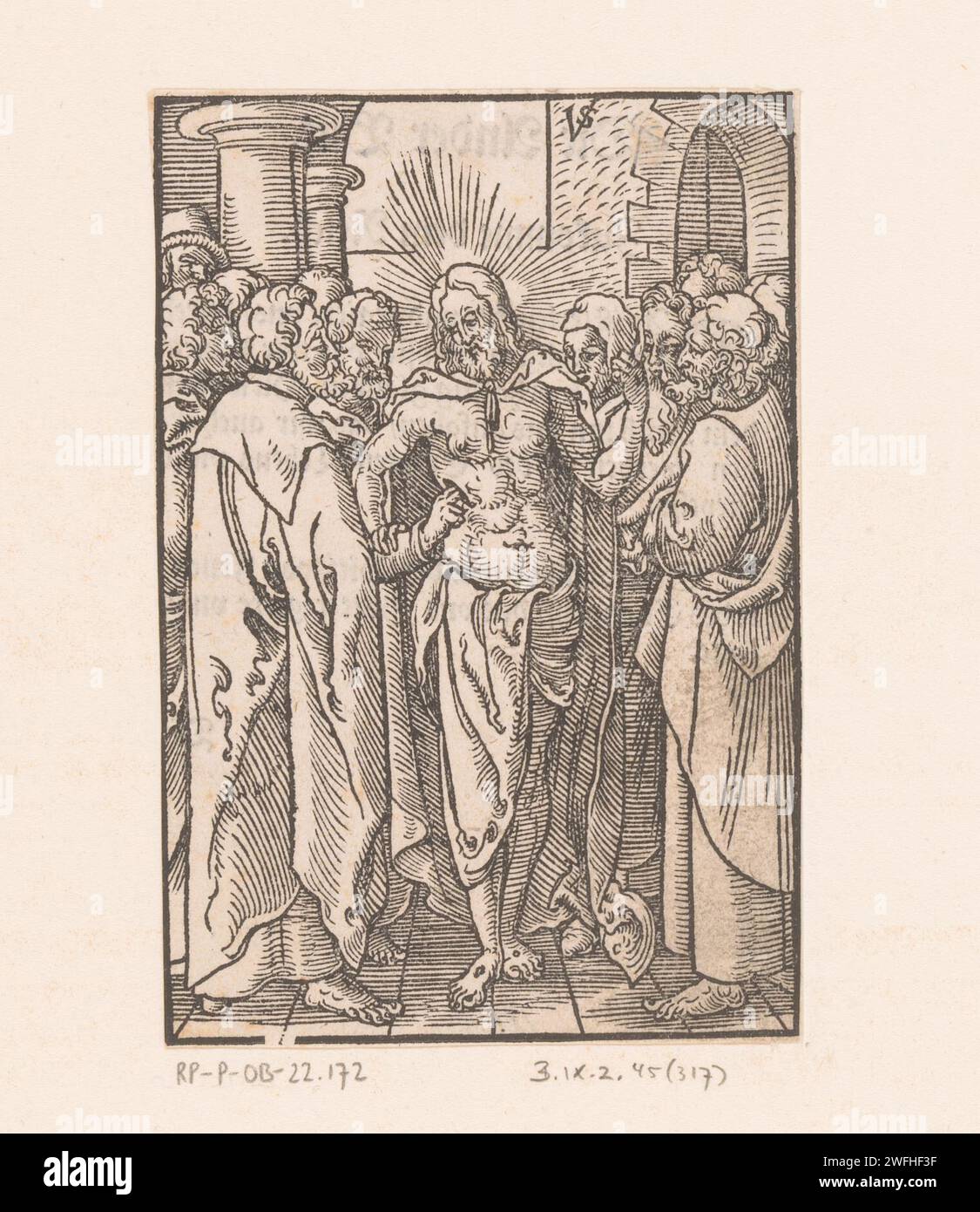 Ongeloof van Tomas Virgil, 1552 print  Nuremberg paper  the incredulity of Thomas Stock Photo