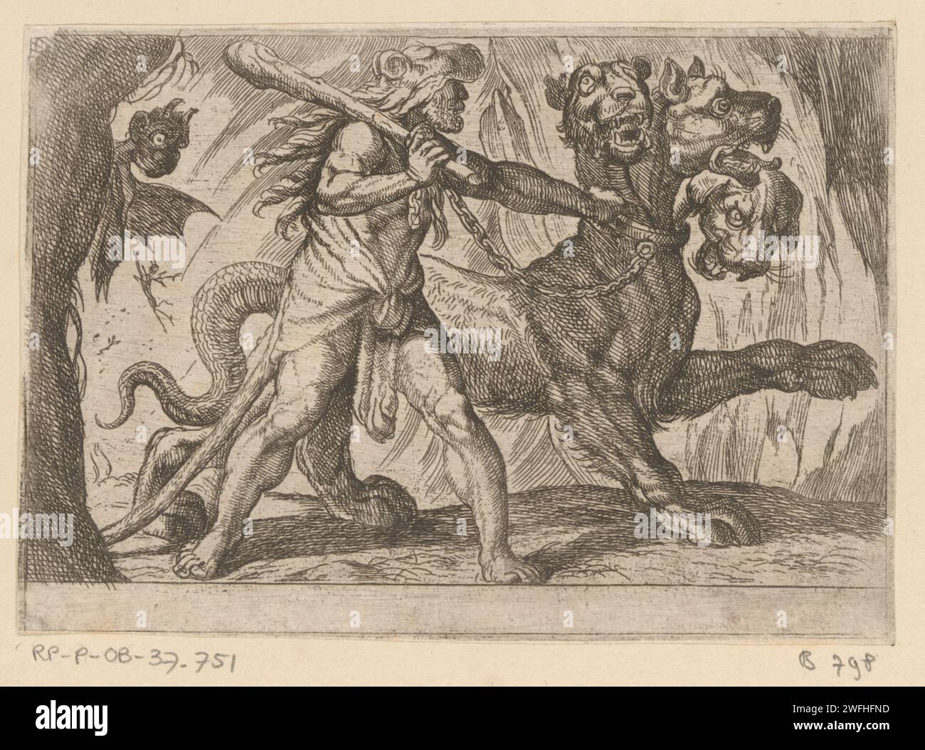 Hercules in Cerberus, Antonio Tempesta, 1608 print Hercules walks out