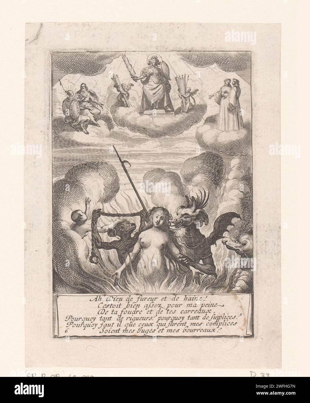 Jezebel taken by Demons, Abraham Bosse, 1635 print   paper etching / engraving Jezebel (not in biblical context). devil(s) and demons. (story of) Minerva (Pallas, Athena) Stock Photo