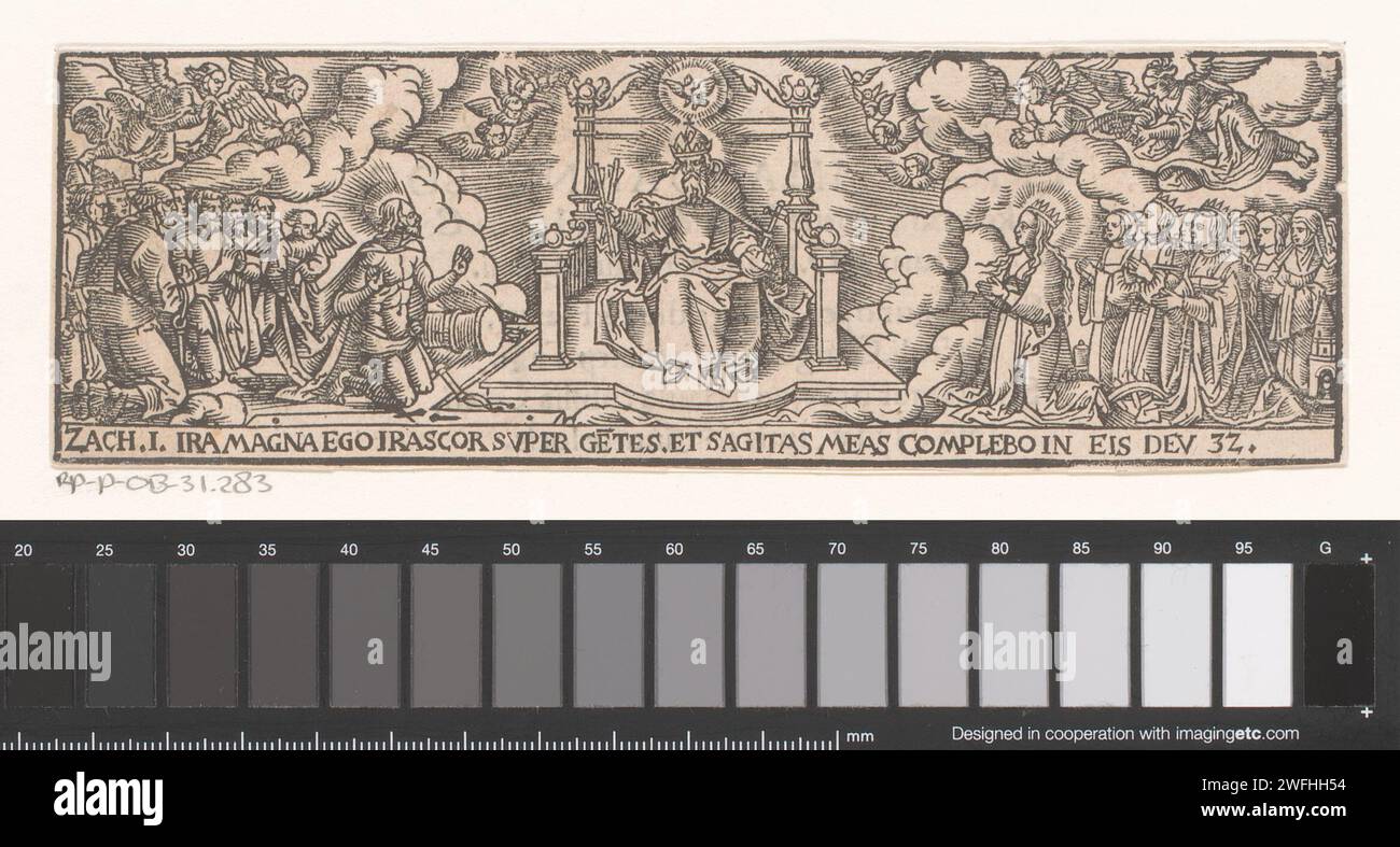 Christ, the Virgin Mary and the saints kneeling in front of the throne of God, Anton von Woensam, 1500 - 1541 print  Germany paper  God the Father. the Virgin Mary. Christ. saints Stock Photo