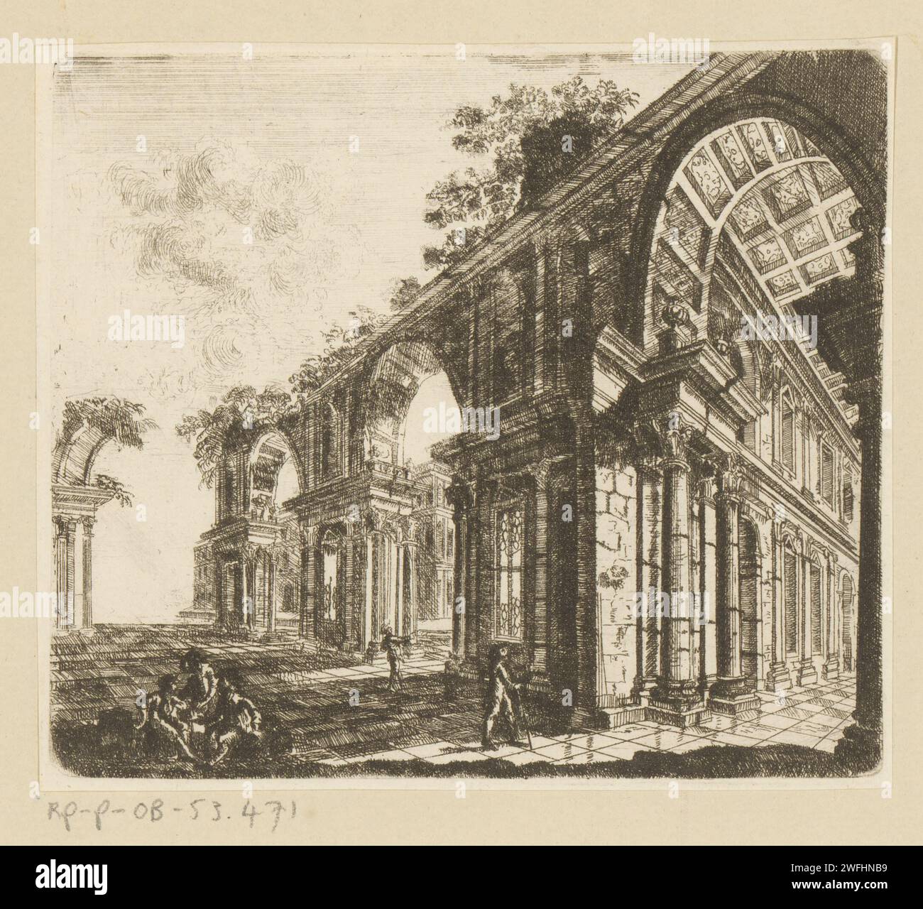 Fantasy Architecture with some figures, Johann Andreas Benjamin