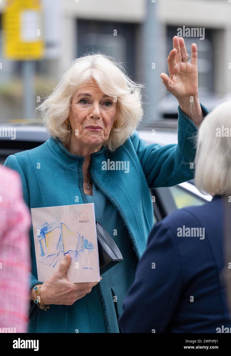 Queen Camilla departs following her visit to London's Royal Free Hospital to officially open Maggie's Royal Free, a new cancer support centre at the hospital. Picture date: Wednesday January 31, 2024. Stock Photo