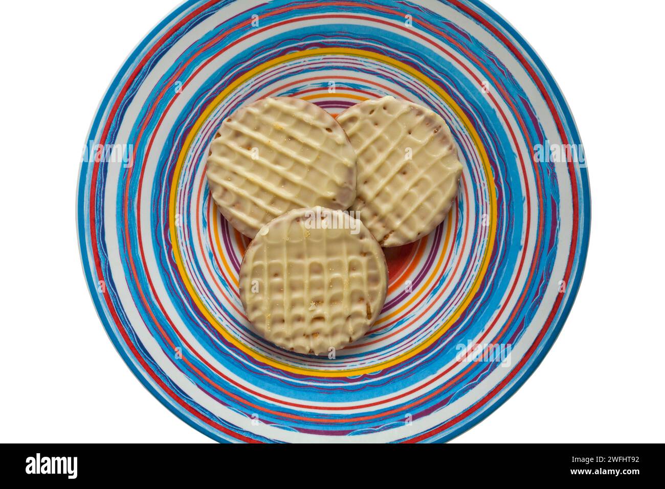 McVitie's Digestives White Chocolate biscuits on plate isolated on