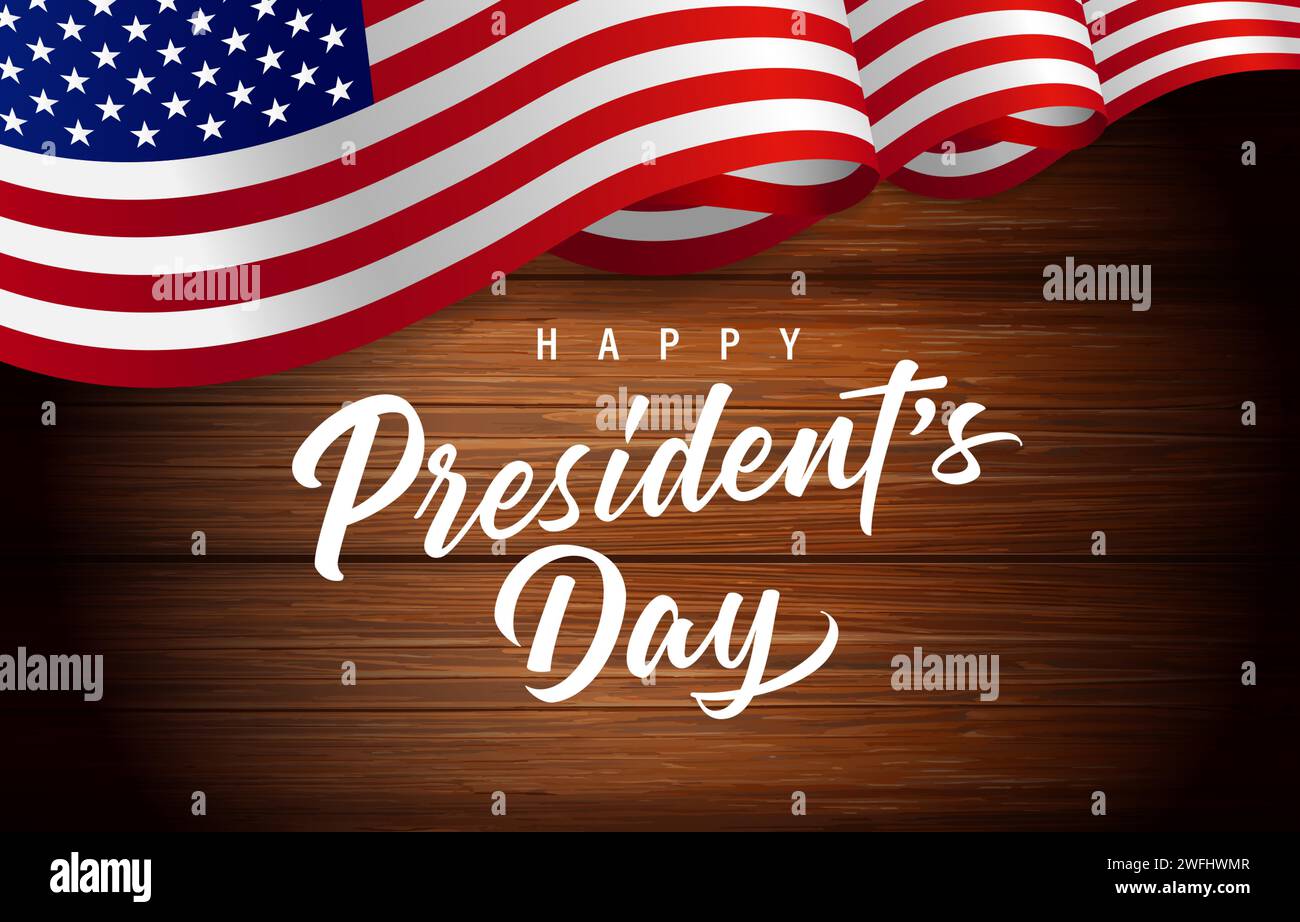 Happy President's day lettering with flag USA on wooden boards. Holiday US presidents, creative