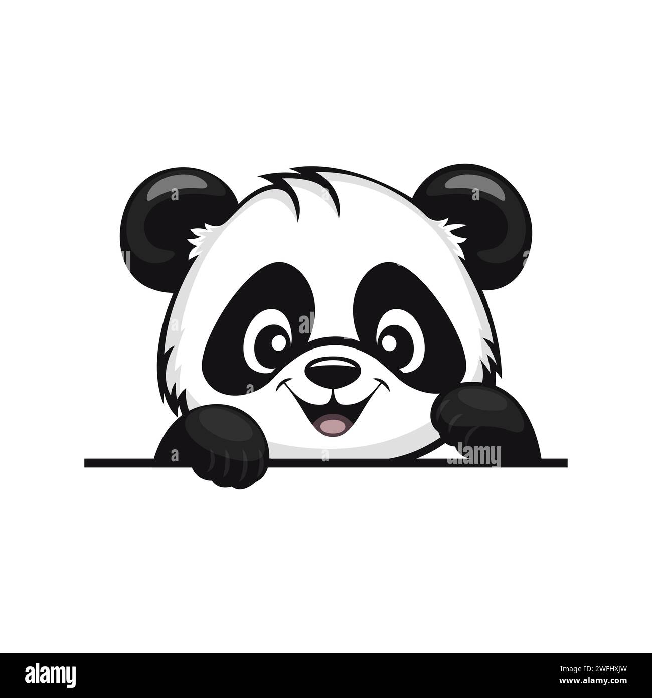 Vector Charming Cartoon Panda. Adorable Smiling Panda Bear Waving Its