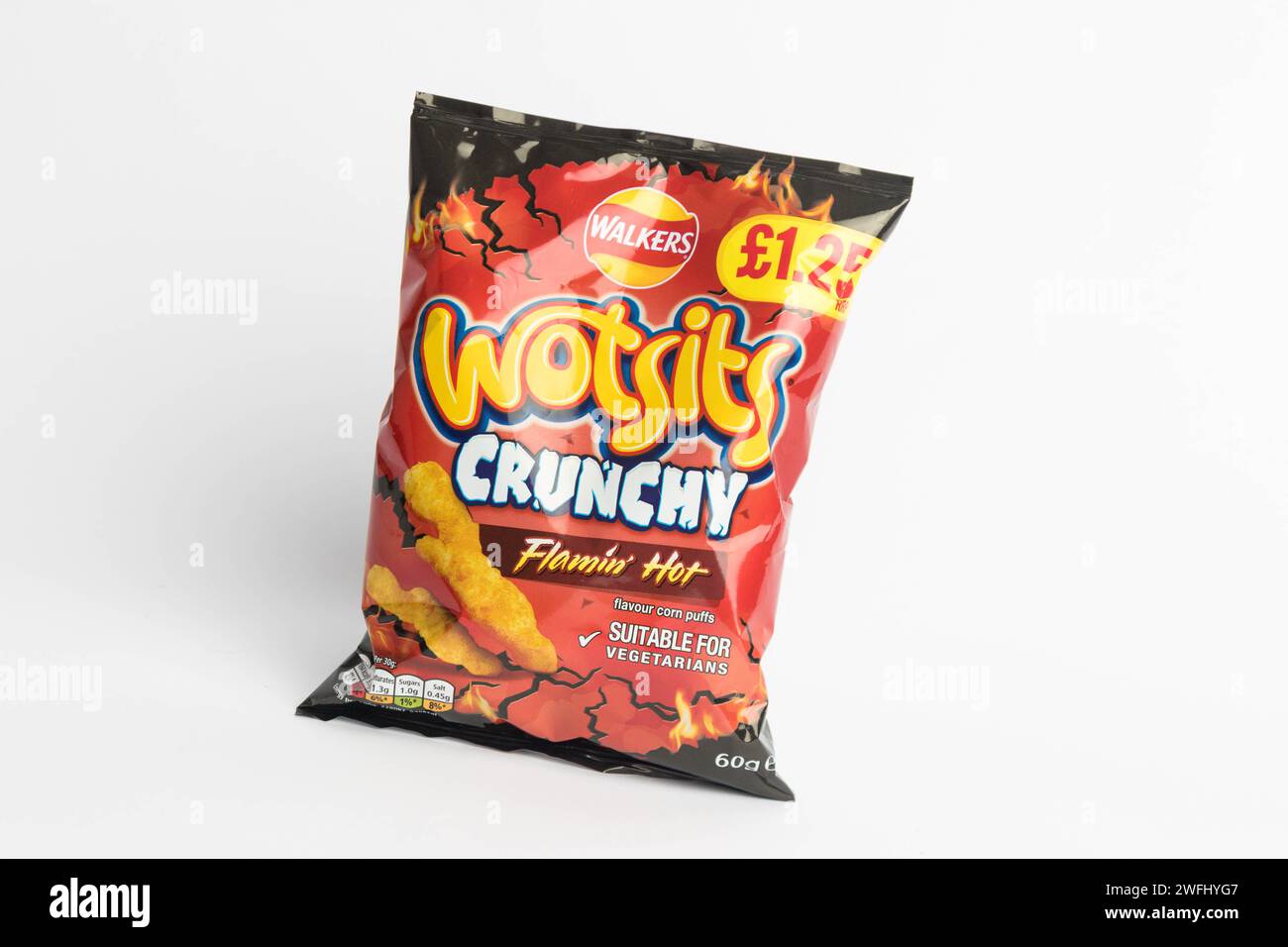 London United Kingdom 29th January 2024 A Packet Of Walkers Wotsits   London United Kingdom 29th January 2024 A Packet Of Walkers Wotsits Crunchy Flaming Hot British Potato Snacks On A White Background 2WFHYG7 