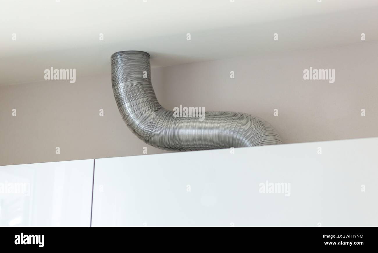 Expandable aluminium corrugated ventilation pipe in kitchen connecting