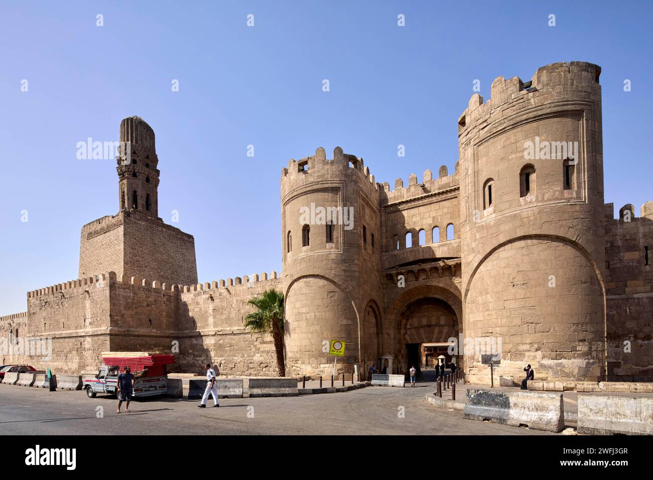 Fatimid City Wall Bab al-Futuh Conquest Gate Al Banhai Street in Cairo, Egypt Stock Photo