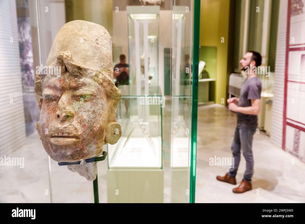 Merida Mexico,Zona Paseo Montejo Centro,Museo Regional de Antropologia,Palacio Canton mansion anthropology museum,anthropomorphic stucco head late cla Stock Photo