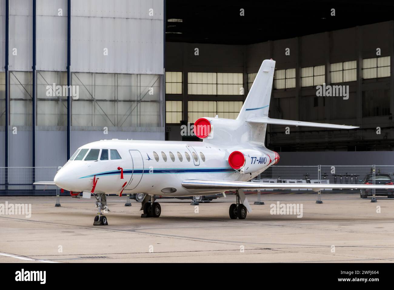 Dassault Falcon 50 business jet on the tarmac of Le Bourget Airport. Paris, France - June 23, 2017 Stock Photo
