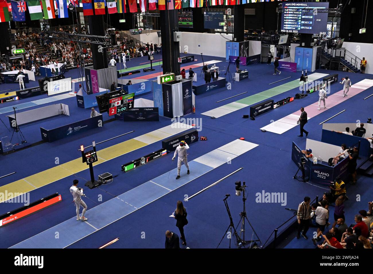Top view of the fencing platmorms during the Fencing World Championship, in Milan 2023 Stock