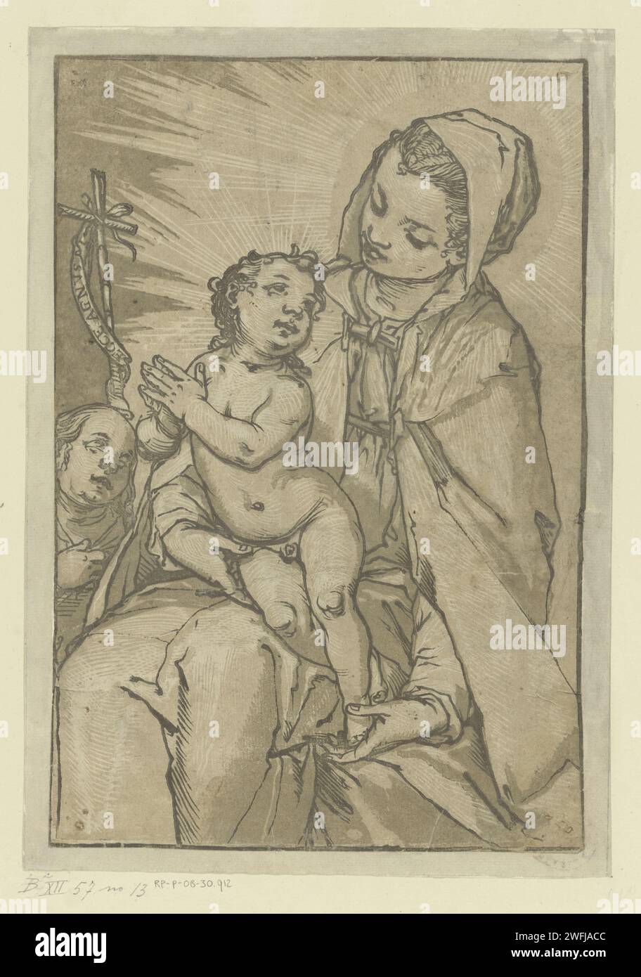 Maria Met Kind in Johannes de Doper, Andrea Andreani, After Alessandro ...