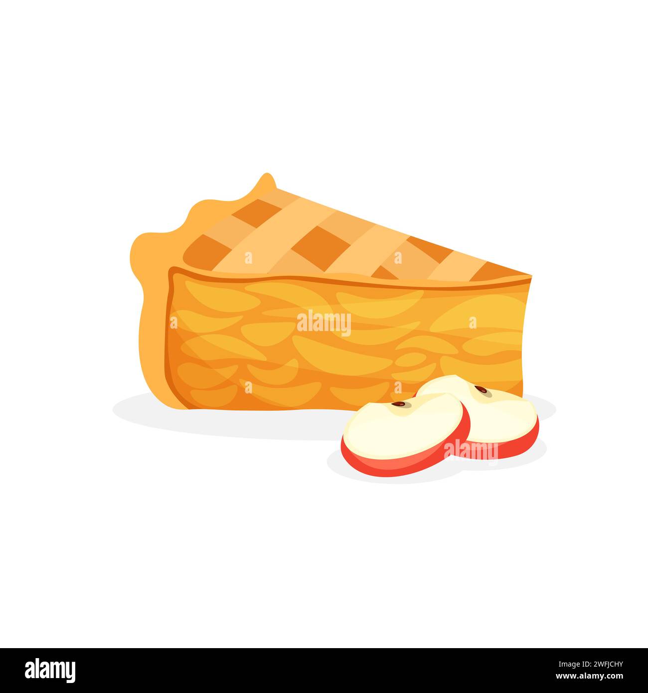 Piece of traditional apple pie. Sweet americane cake with apples. Charlotte vector illustration in trendy flat style isolated on white background. Stock Vector