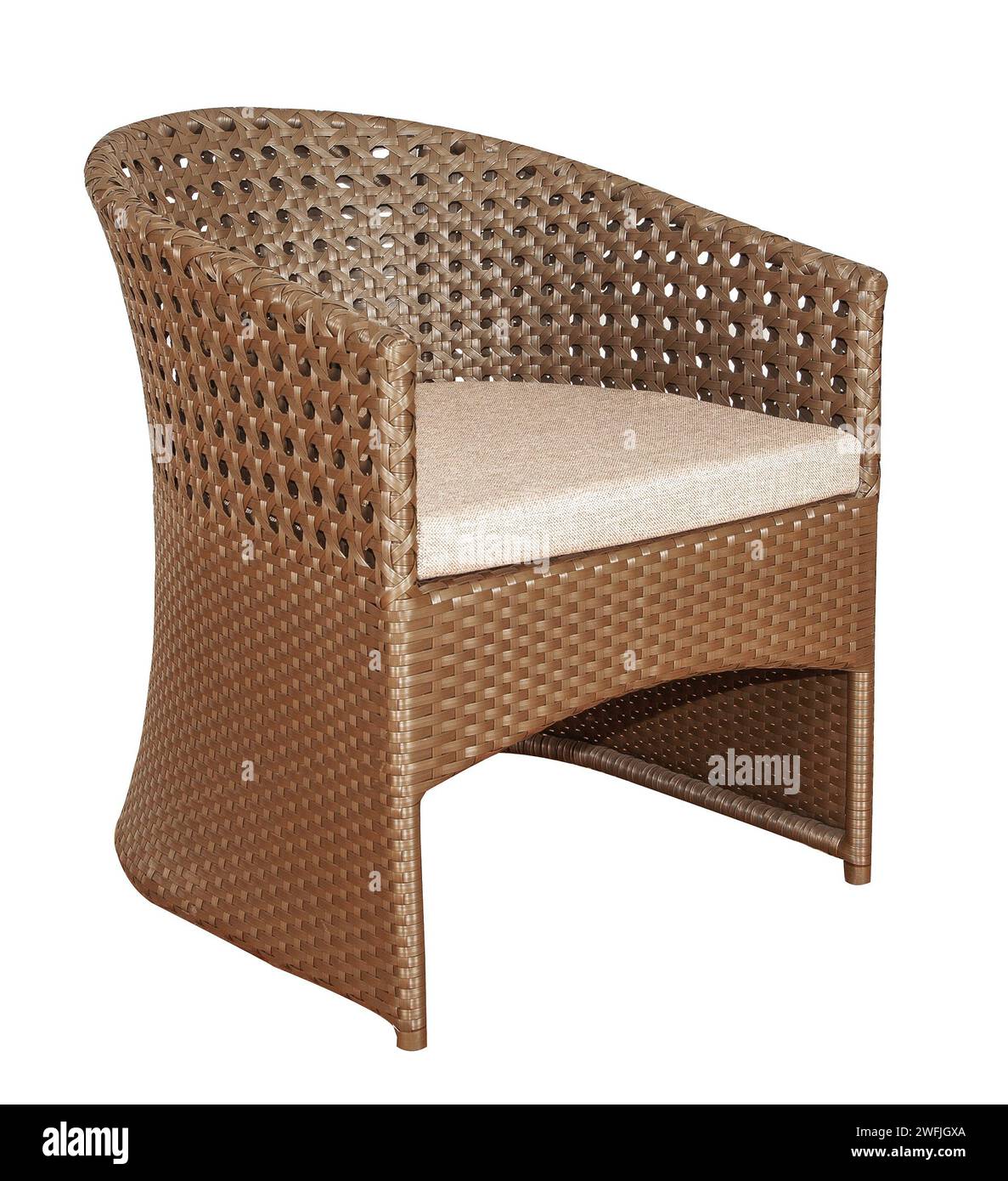 Wicker rattan chair with soft seat. Modern garden furniture Stock Photo