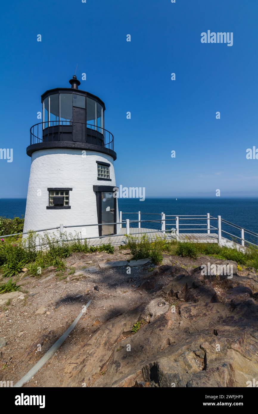 Owls Head Lighthouse in Rockland Maine USA on a clear sunny summer day with blue sky Stock Photo