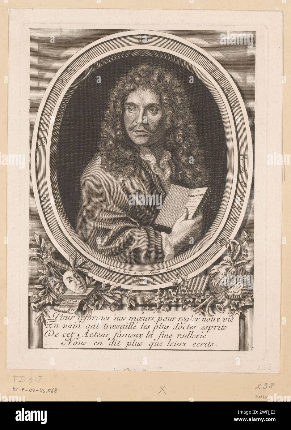 Portret van Jean Baptiste Poquelin Molière, Nicolas Habert, 1660 - 1715 ...