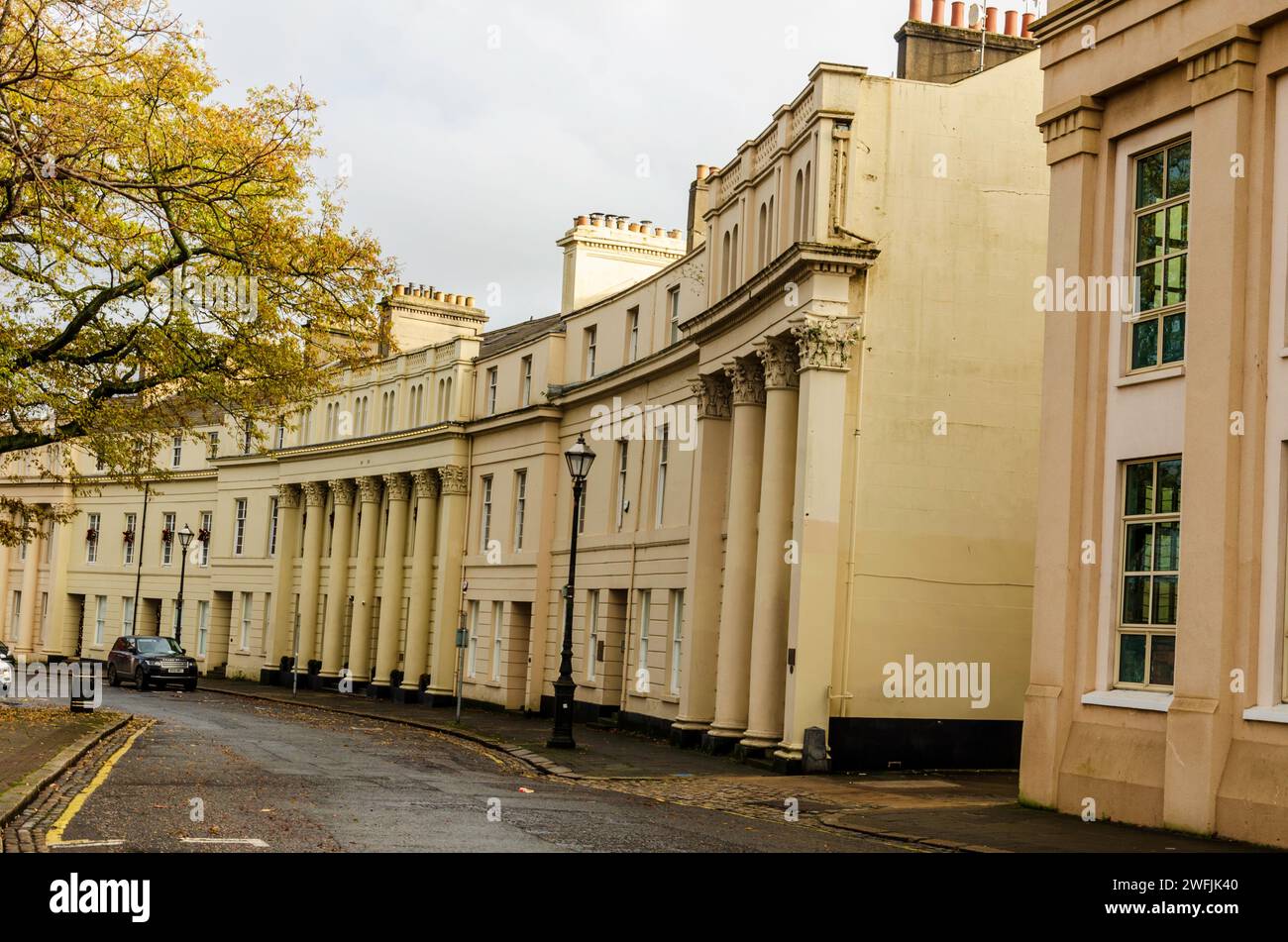 Belfast, County Down, November 18 2023 - Flats and hotel in Regency style buildings in Upper Crescent Belfast Stock Photo