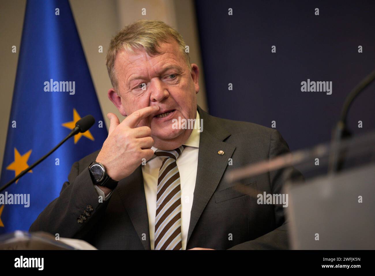 Warsaw, Poland. 31st Jan, 2024. Danish FM Lars Løkke Rasmussen meets with his counterpart Radoslaw Sikorski at the Ministry of Foreign Affairs in Warsaw, Poland on 31 January, 2024. (Photo by Jaap Arriens/Sipa USA) Credit: Sipa USA/Alamy Live News Stock Photo