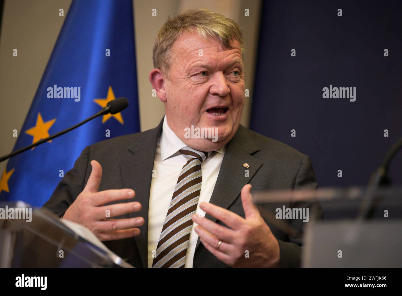 Warsaw, Poland. 31st Jan, 2024. Danish FM Lars Løkke Rasmussen meets with his counterpart Radoslaw Sikorski at the Ministry of Foreign Affairs in Warsaw, Poland on 31 January, 2024. (Photo by Jaap Arriens/Sipa USA) Credit: Sipa USA/Alamy Live News Stock Photo