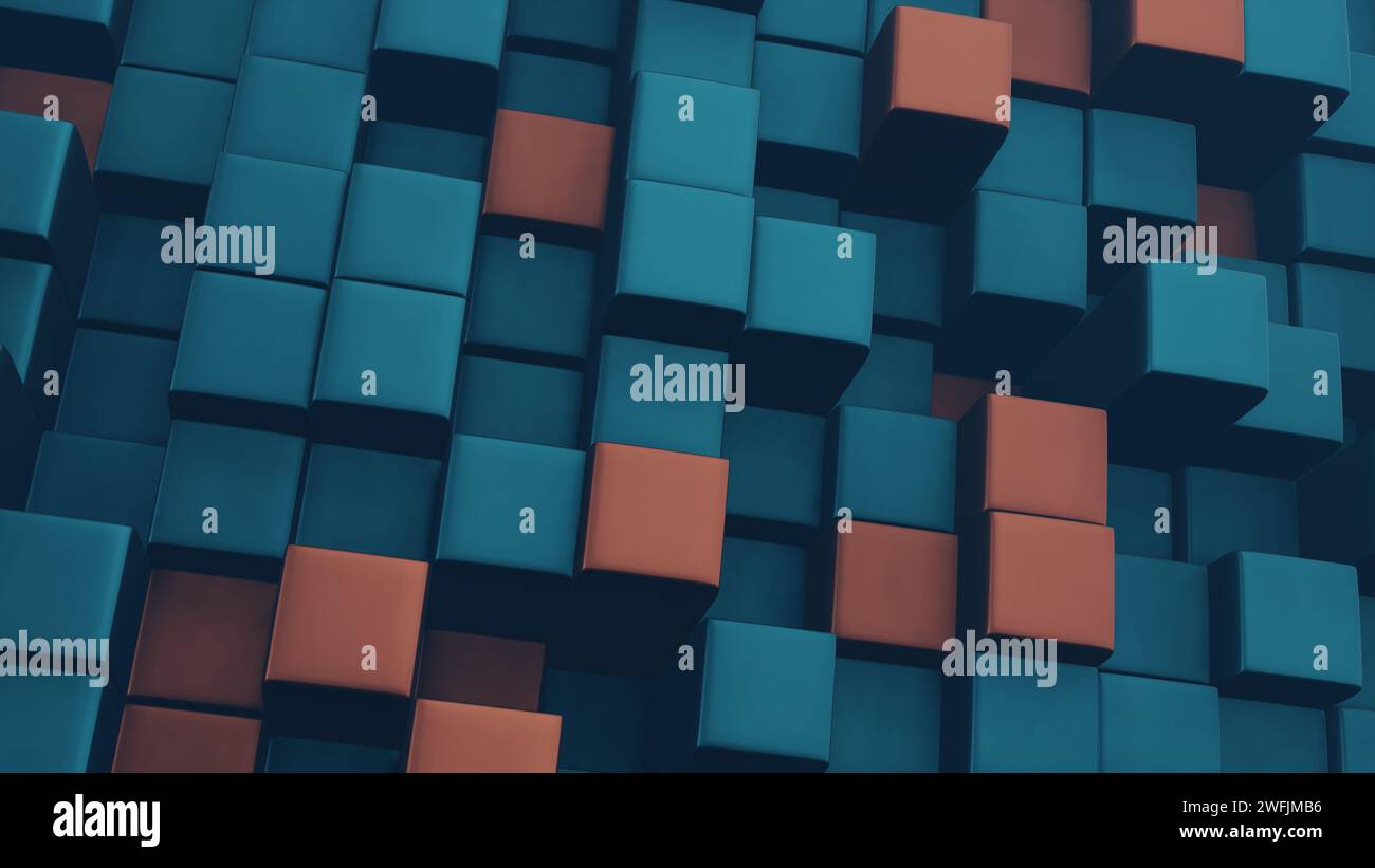 Cubic shapes arranged in a matrix with a 3D twist, forming an abstract and visually intriguing composition. Stock Photo