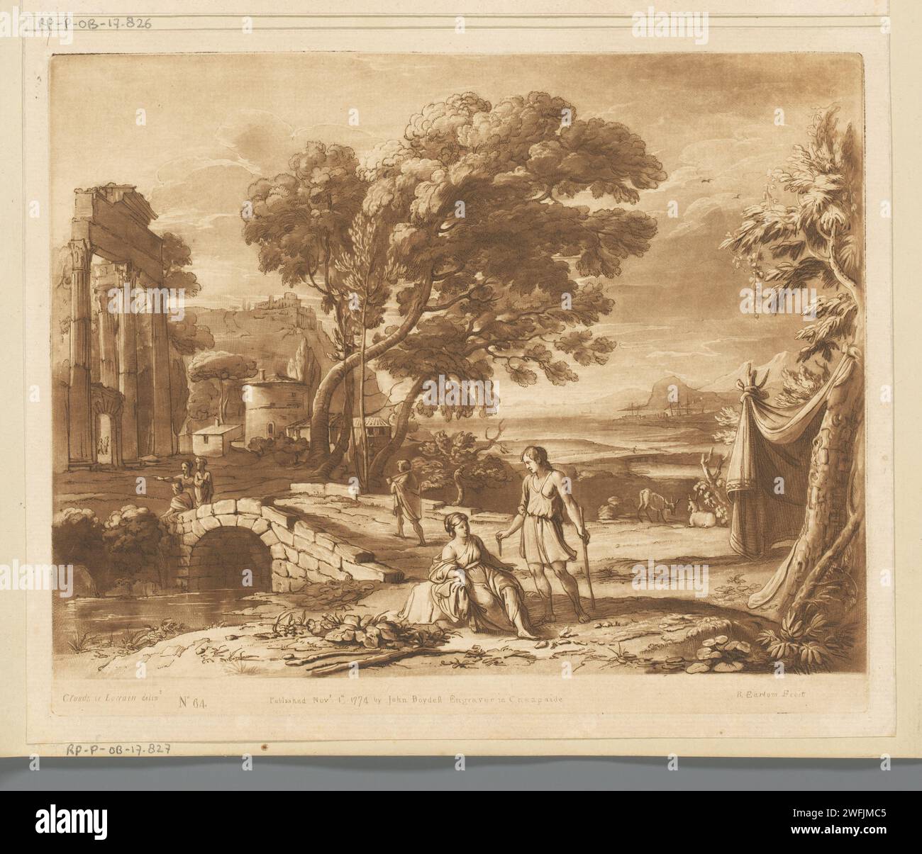 Coastal landscape with Herder, Herderin and Ruin, Richard Earlom, After