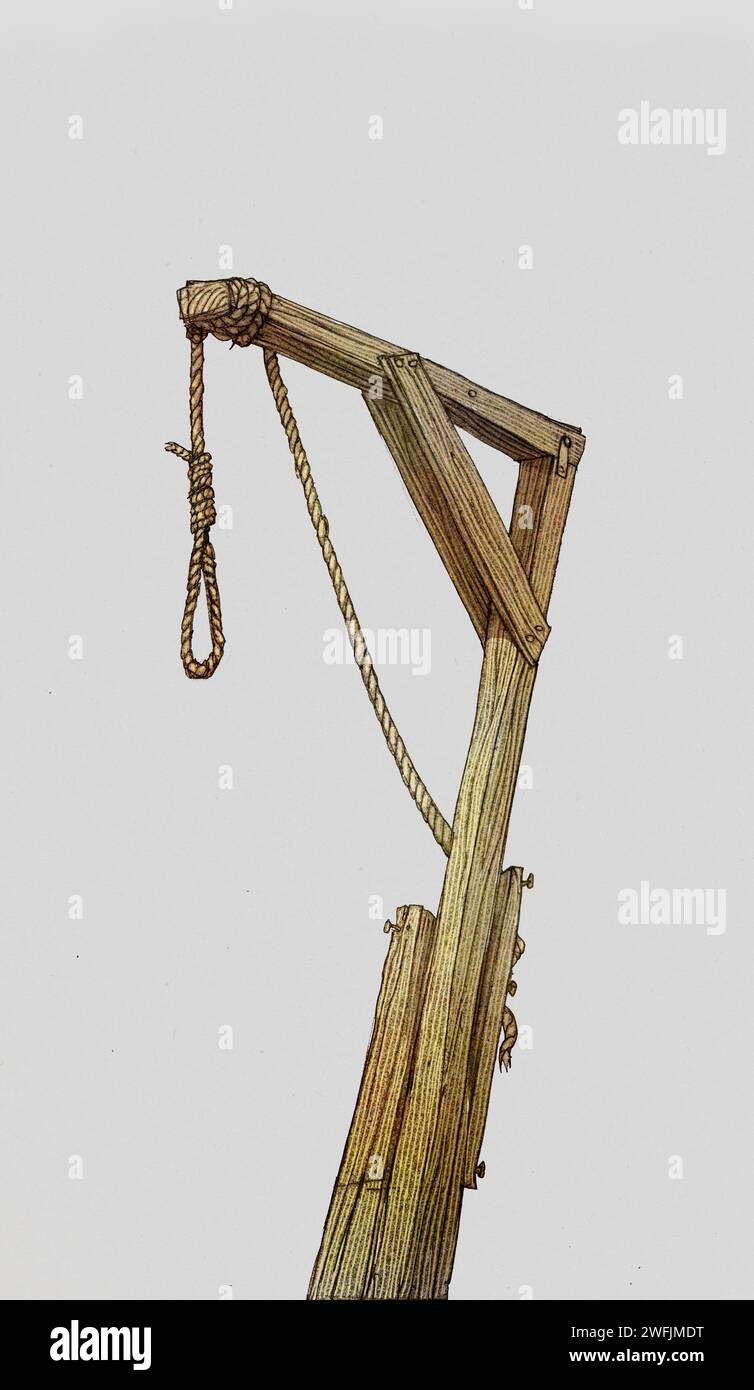 Wooden gallows, hangman's noose, concept art illustration, death penalty, Wild West, hang 'em high, capital punishment, politics, society, executions Stock Photo