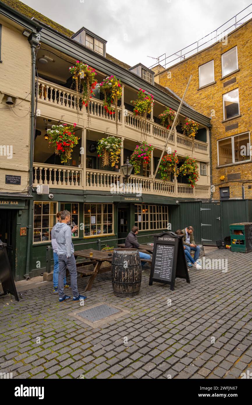 The George Inn,  Borough High Street in Southwark, London the only surviving galleried London coaching inn in London Stock Photo