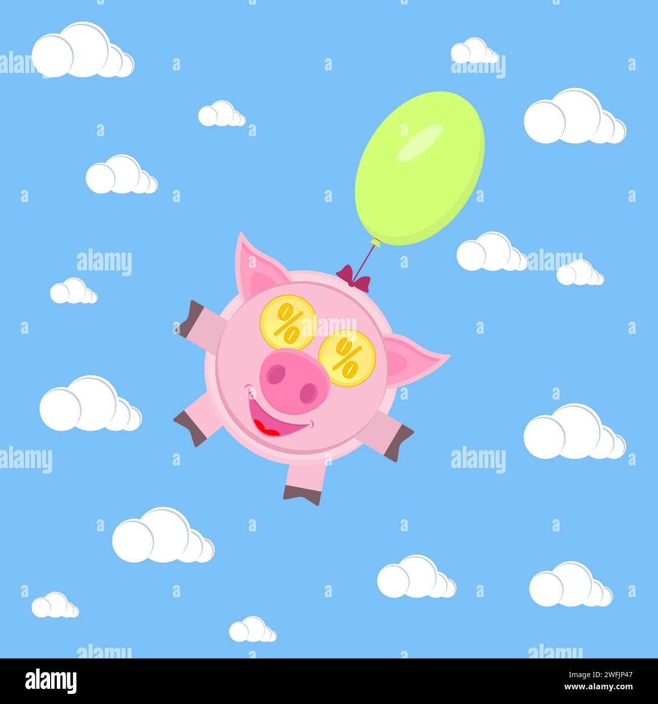 A pig piggy bank flies on a balloon Stock Vector Image & Art - Alamy