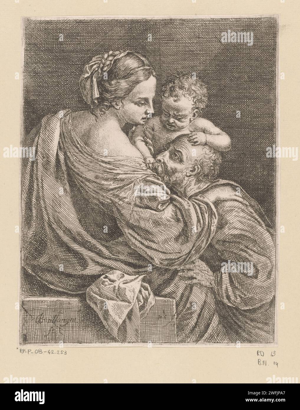 Cimon en Pero (Caritas Romana), Louis de Boullogne (I), 1619 - 1674 print   paper etching But Suckling Cimon ('Roman Caritas') Stock Photo