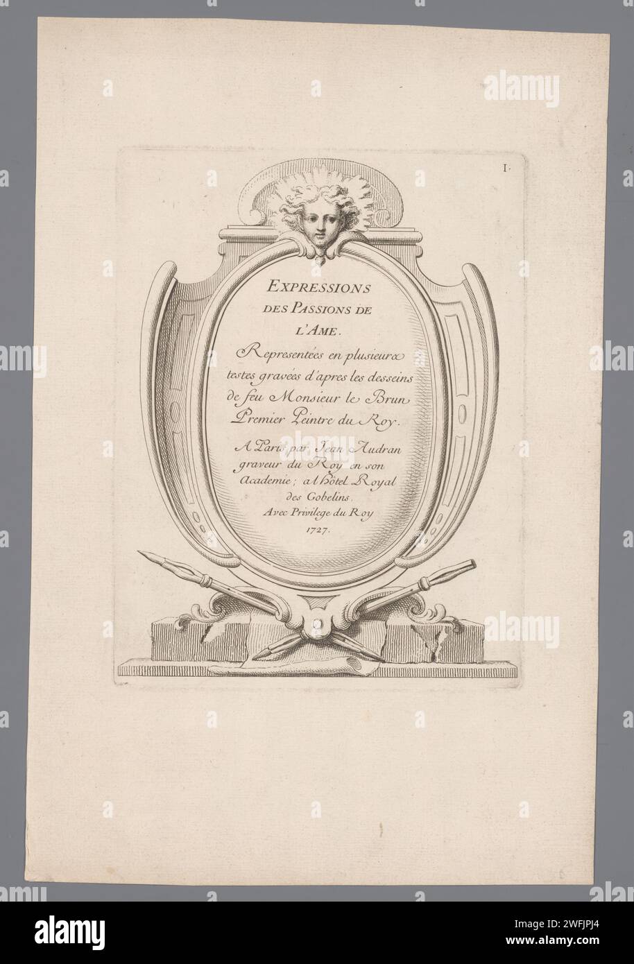 Expressions of the passions of the soul, Jean Audran, After Charles Le Brun, 1727 print Paris