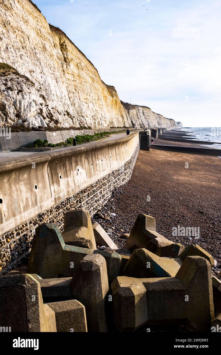 Concrete sea defences on the beach by Brighton under cliff walk near the marina ,  Sussex , England UK Stock Photo