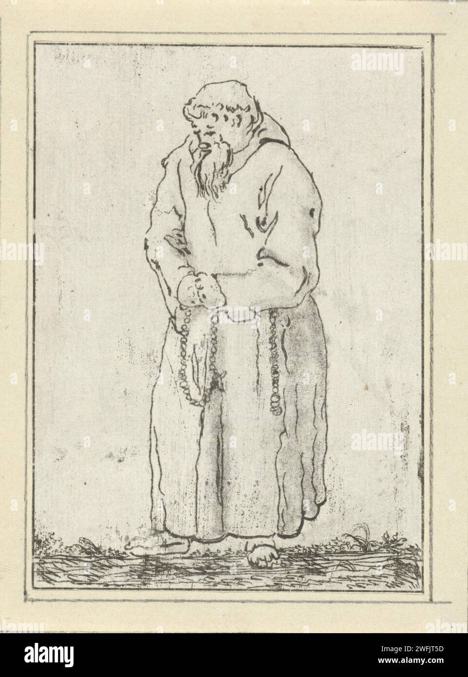 Monnik, Jacob Hoolaart, 1728 - 1789 print Standing monk with a rosary ...