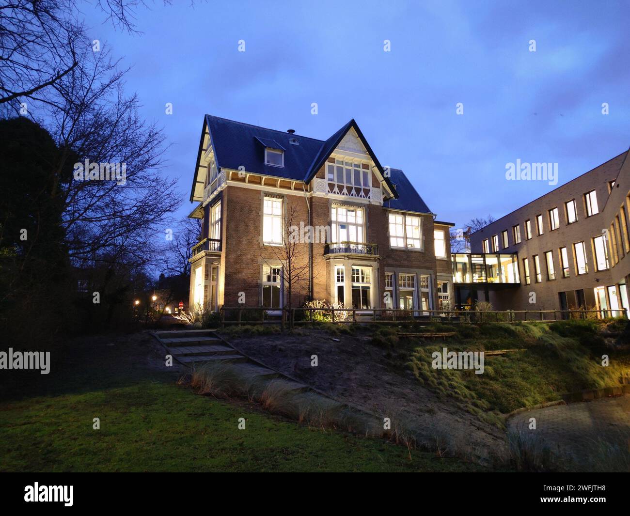 Picturesque ancient villa in embassy district in the City of The Hague, Netherlands in the early morning. Stock Photo