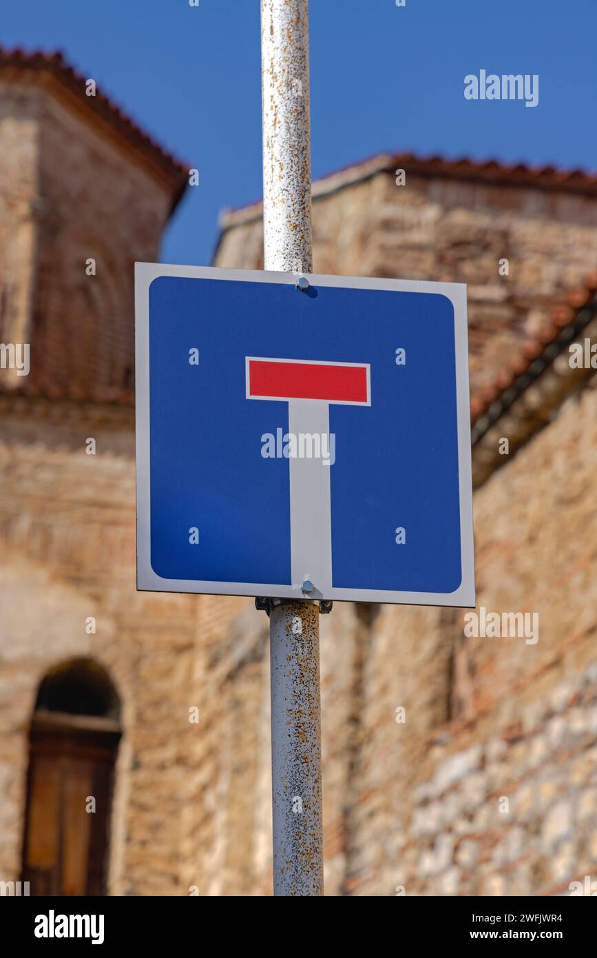 No Through Dead End Road Sign in Macedonia Stock Photo