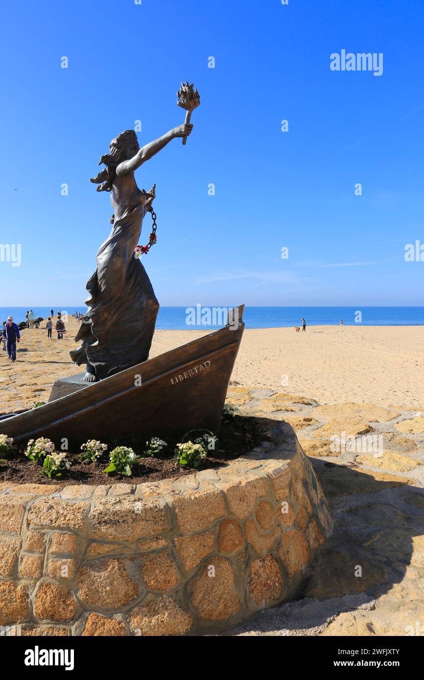 Rota, Cadiz, Spain- October 10, 2023:Freedom monument in the promenade of Playa de la Costilla beach on a sunny day Stock Photo