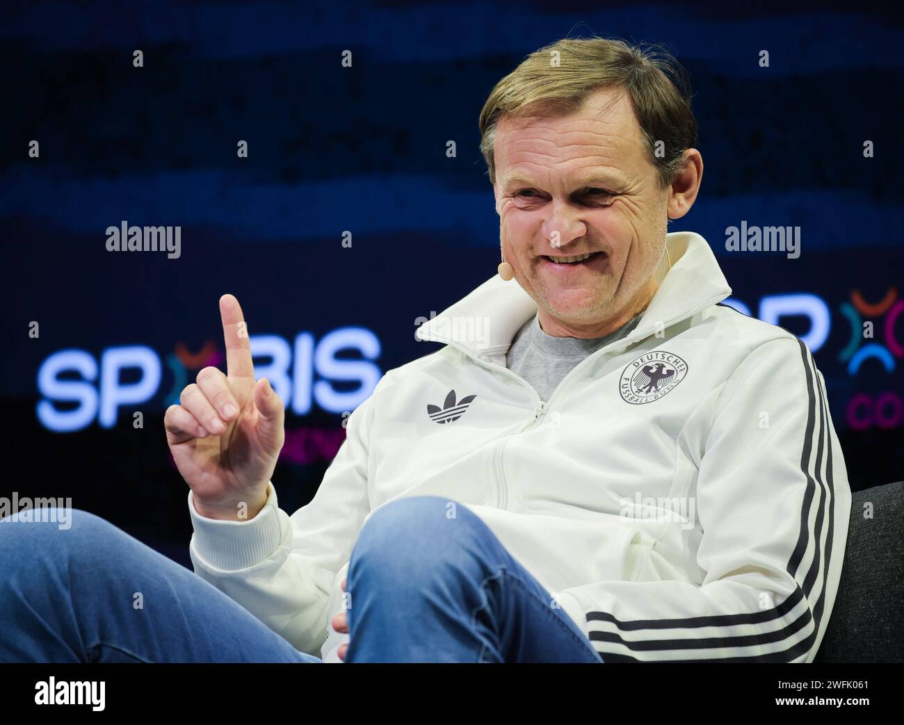 Hamburg, Germany. 31st Jan, 2024. Bjørn Gulden, CEO of Adidas, takes part in a panel discussion at the industry conference SpoBis. Credit: Christian Charisius/dpa/Alamy Live News Stock Photo