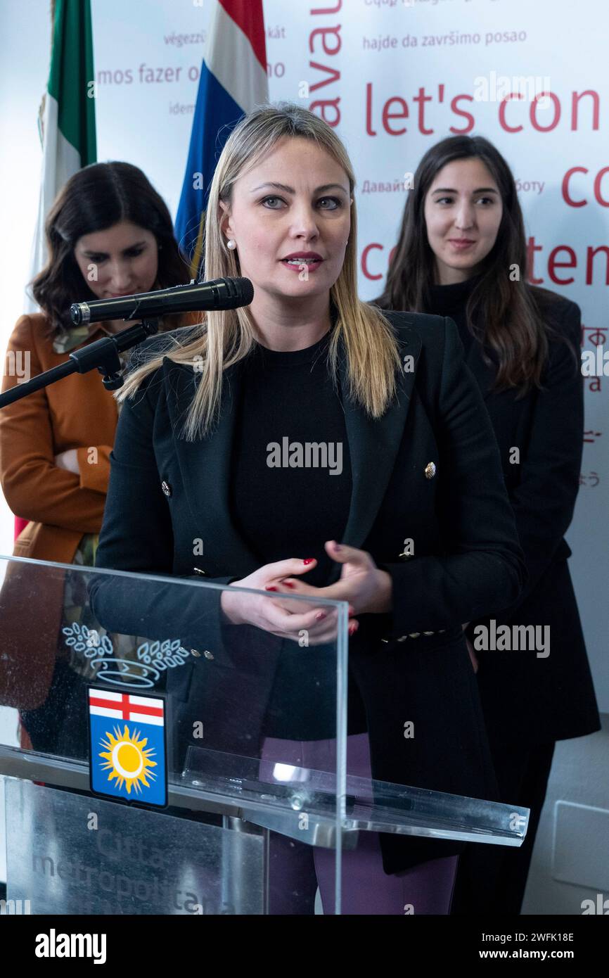 Foto Alessandro Cimma/LaPresse 31-01-2024 Milano, Italia.Via Paravia. Città metropolitana di Milano e Afol Metropolitana inaugurazione della nuova sede decentrata del Centro per l'Impiego di Milano, con Diana De Marchi, assessori Simona Tironi, Alessia Cappello, Gaia Romani e Claudio Sgaraglia Prefetto di Milano. Foto Alessandro Cimma/LaPresse 31-01-2024 Milano, Italia. Via Paravia. Città metropolitana di Milano e Afol Metropolitana inaugurazione della nuova sede decentrata del Centro per l'Impiego di Milano, con Diana De Marchi, assessori Simona Tironi, Alessia Cappello, Gaia Romani e Clau Stock Photo