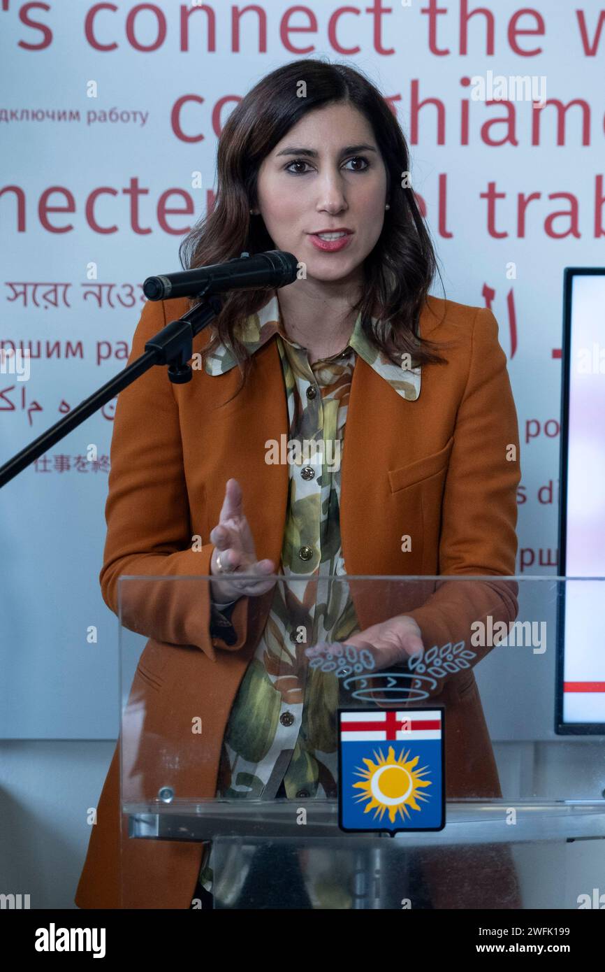 Foto Alessandro Cimma/LaPresse 31-01-2024 Milano, Italia.Via Paravia. Città metropolitana di Milano e Afol Metropolitana inaugurazione della nuova sede decentrata del Centro per l'Impiego di Milano, con Diana De Marchi, assessori Simona Tironi, Alessia Cappello, Gaia Romani e Claudio Sgaraglia Prefetto di Milano. Foto Alessandro Cimma/LaPresse 31-01-2024 Milano, Italia. Via Paravia. Città metropolitana di Milano e Afol Metropolitana inaugurazione della nuova sede decentrata del Centro per l'Impiego di Milano, con Diana De Marchi, assessori Simona Tironi, Alessia Cappello, Gaia Romani e Clau Stock Photo