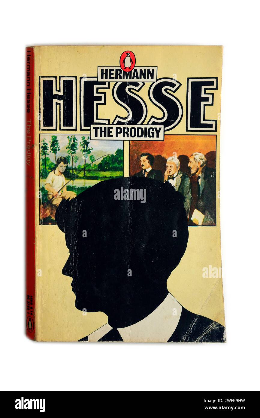 The Prodigy by Hermann Hesse. Book cover on white background. Studio set up. Stock Photo