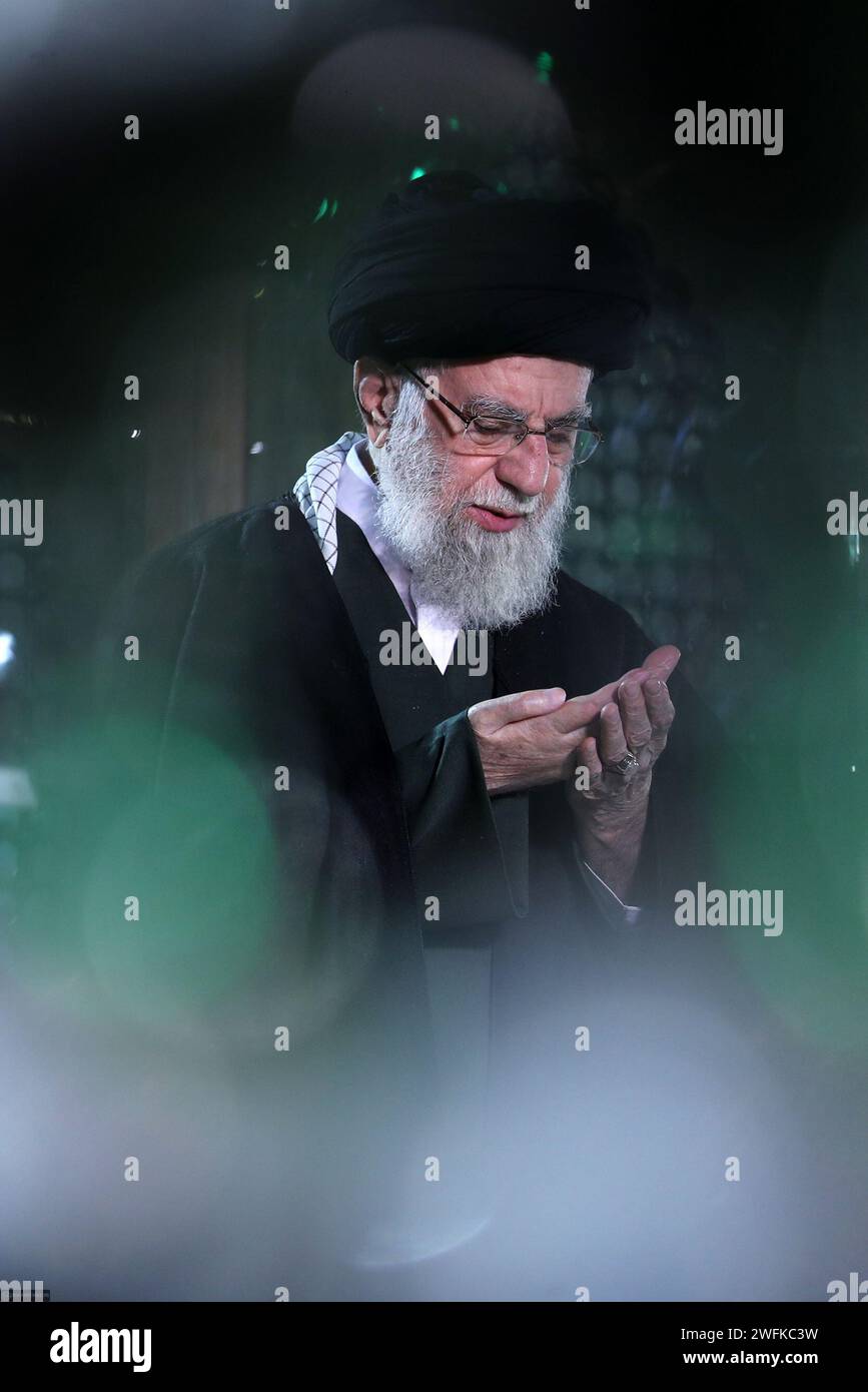 January 31, 2024, Tehran, Iran Iranian Supreme Leader Ayatollah ALI KHAMENEI praying inside the