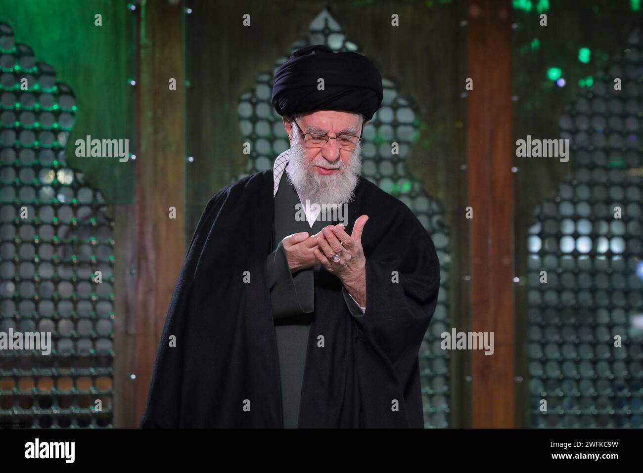 Tehran, Iran. 31st Jan, 2024. Iranian Supreme Leader Ayatollah ALI KHAMENEI praying inside the