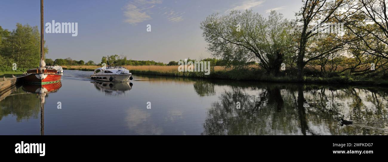 Boats on the river Ant at How Hill Staithe; Norfolk Broads National Park, England, UK Stock Photo