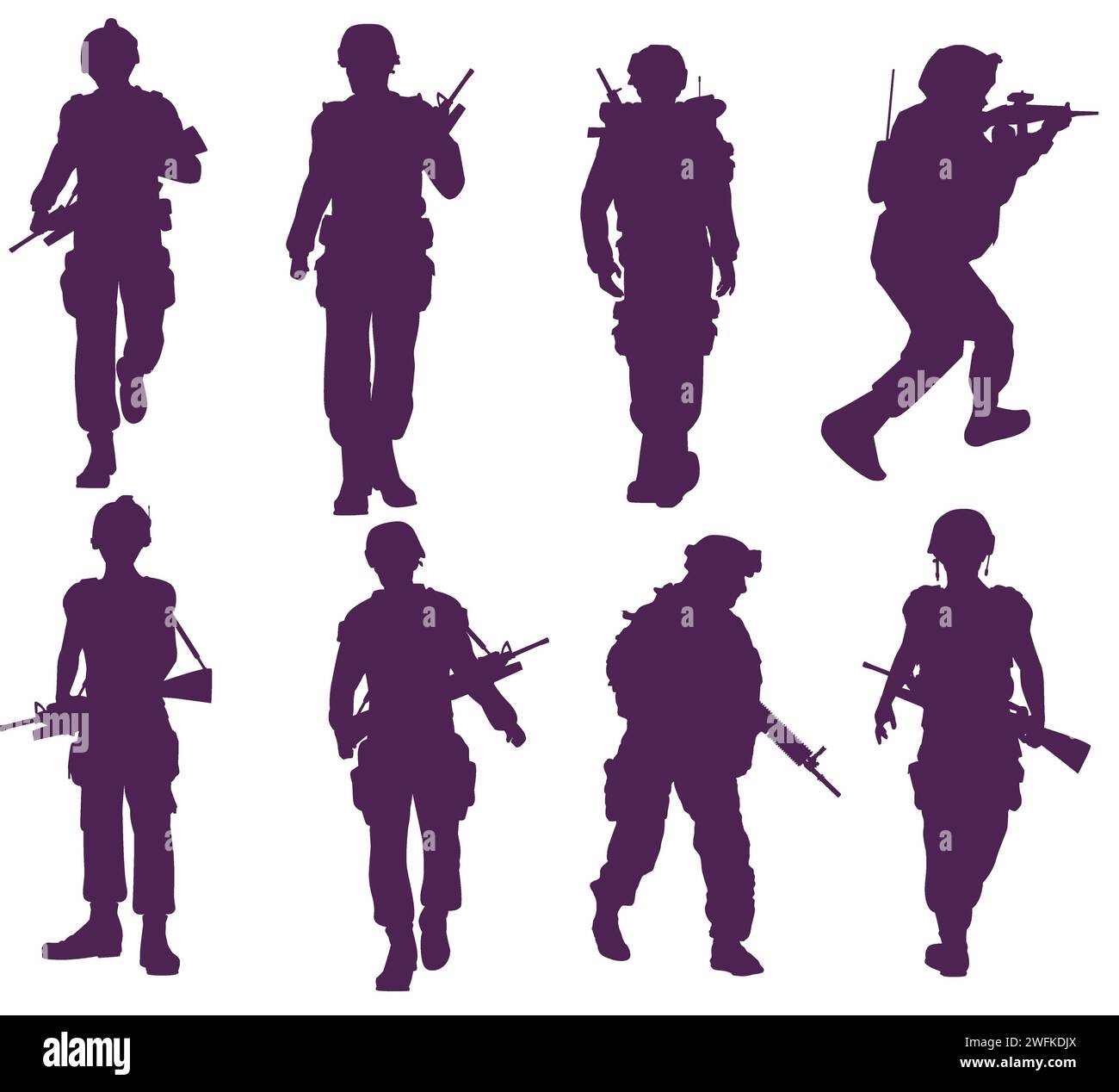 Set Of Silhouettes Of Military Soldiers Stock Vector Image And Art Alamy