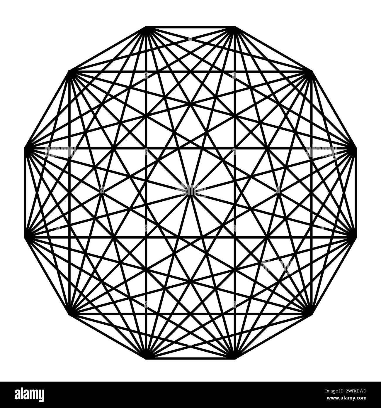 Geometric round sign. Sacred geometry, Metatron's cube Stock Vector
