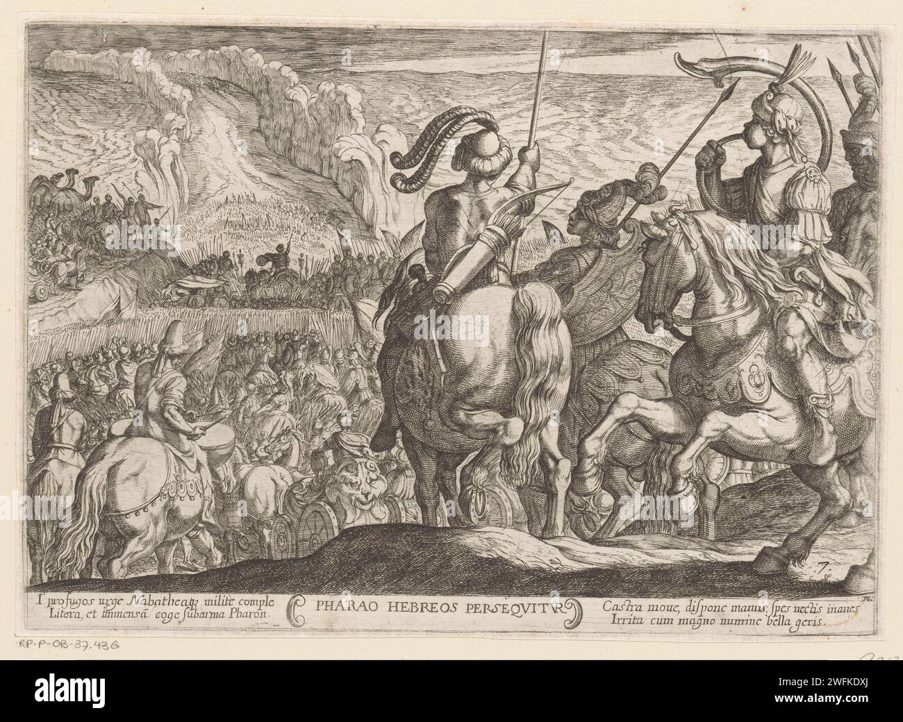 The Egyptians chase the Israelites through the Schelf Sea, Antonio Tempesta, 1613 print The army ...