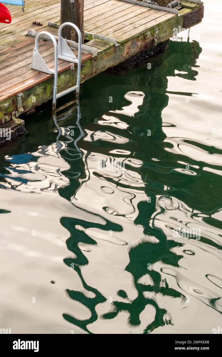 Reflections in the water create an abstract pattern in white and dark ...