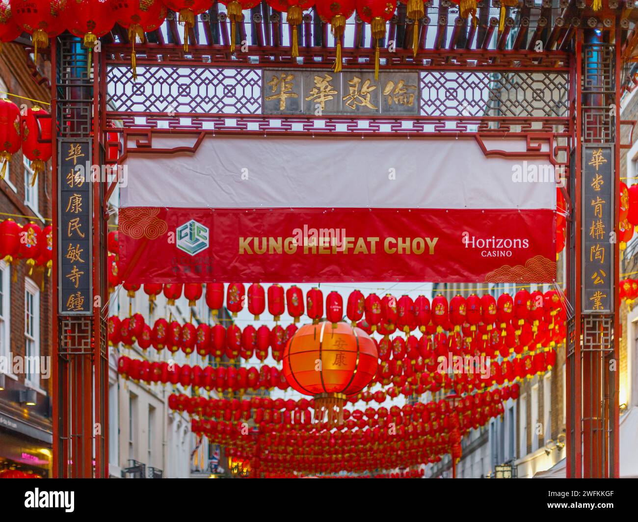 Chinatown in London ready for the lunar new year of the year of the dragon 2024. Stock Photo