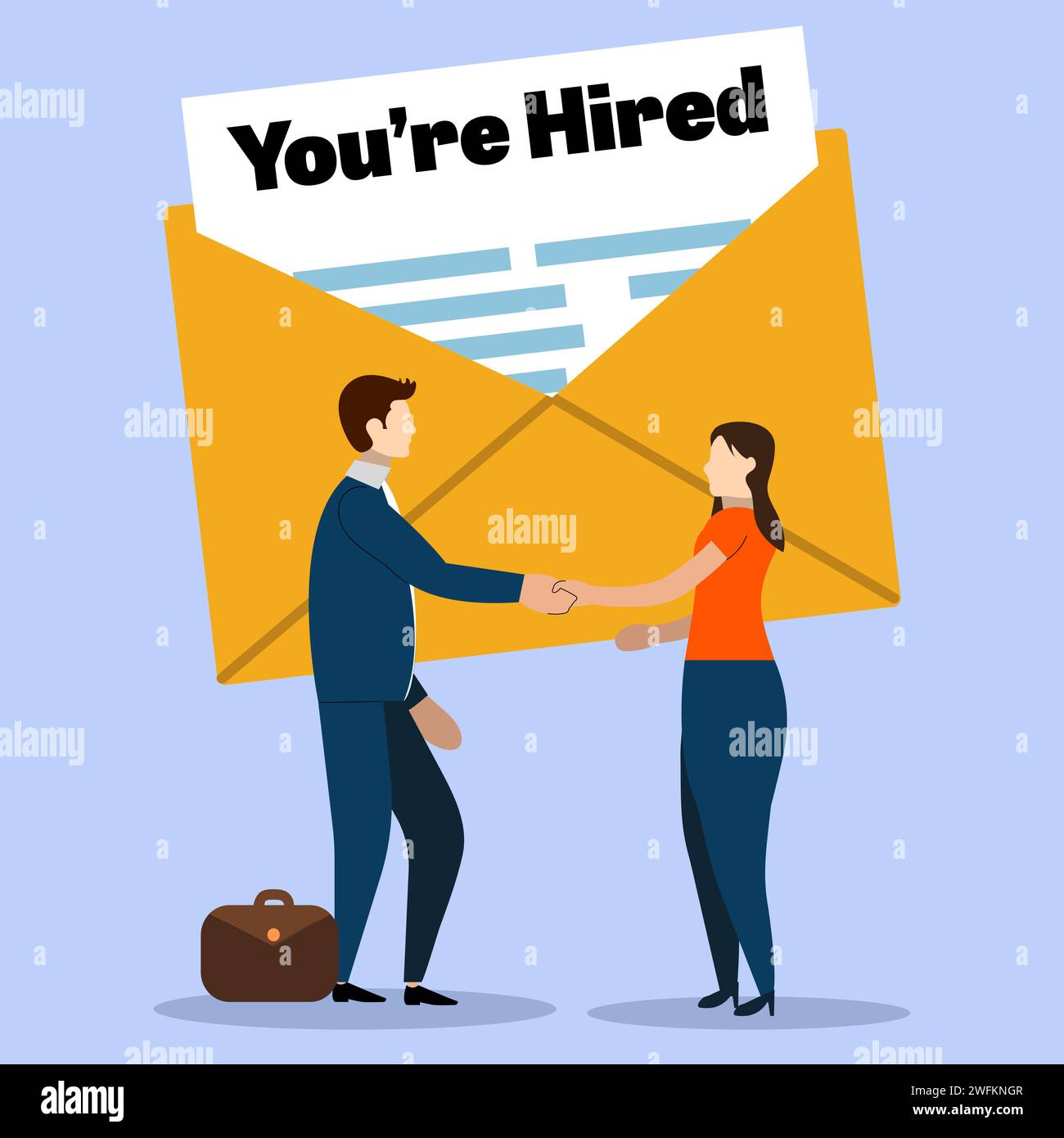 You're Hired, New Employee Concept. Manager shaking hands with new employee.  Person found a new job Stock Vector