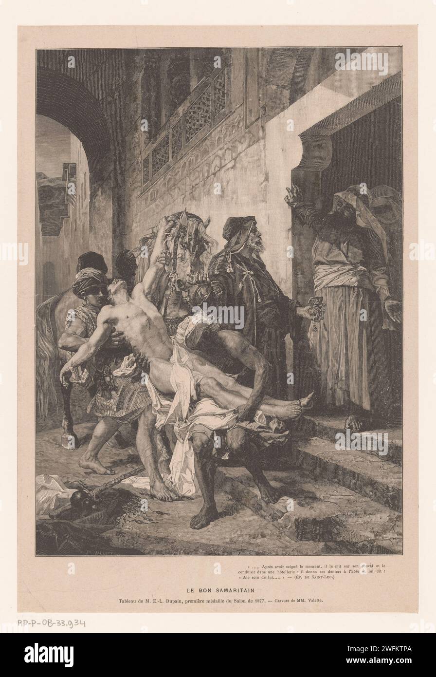 Parable of the Merciful Samaritan, Maurice Valette, After Edmond -Louis Dupain, 1877 - 1880 print   paper  the good Samaritan (Luke 10:30-37) Stock Photo